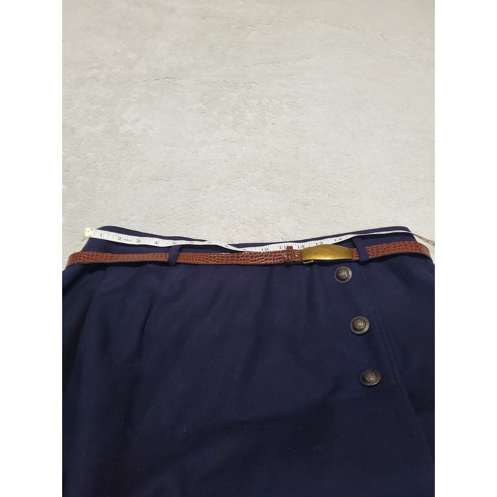 Vintage Navy Blue Wool A Line Wrap Belted Skirt 20W Academia Twee Office Classic - Picture 8 of 9